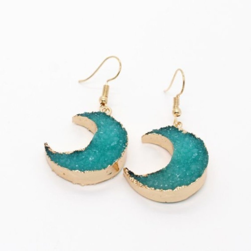 Turquoise & Gold Druzy Crystal Dangle Earrings